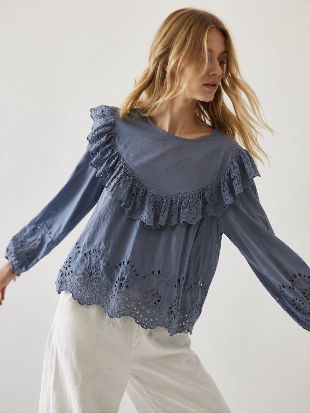 H&M Eyelet Blue Top